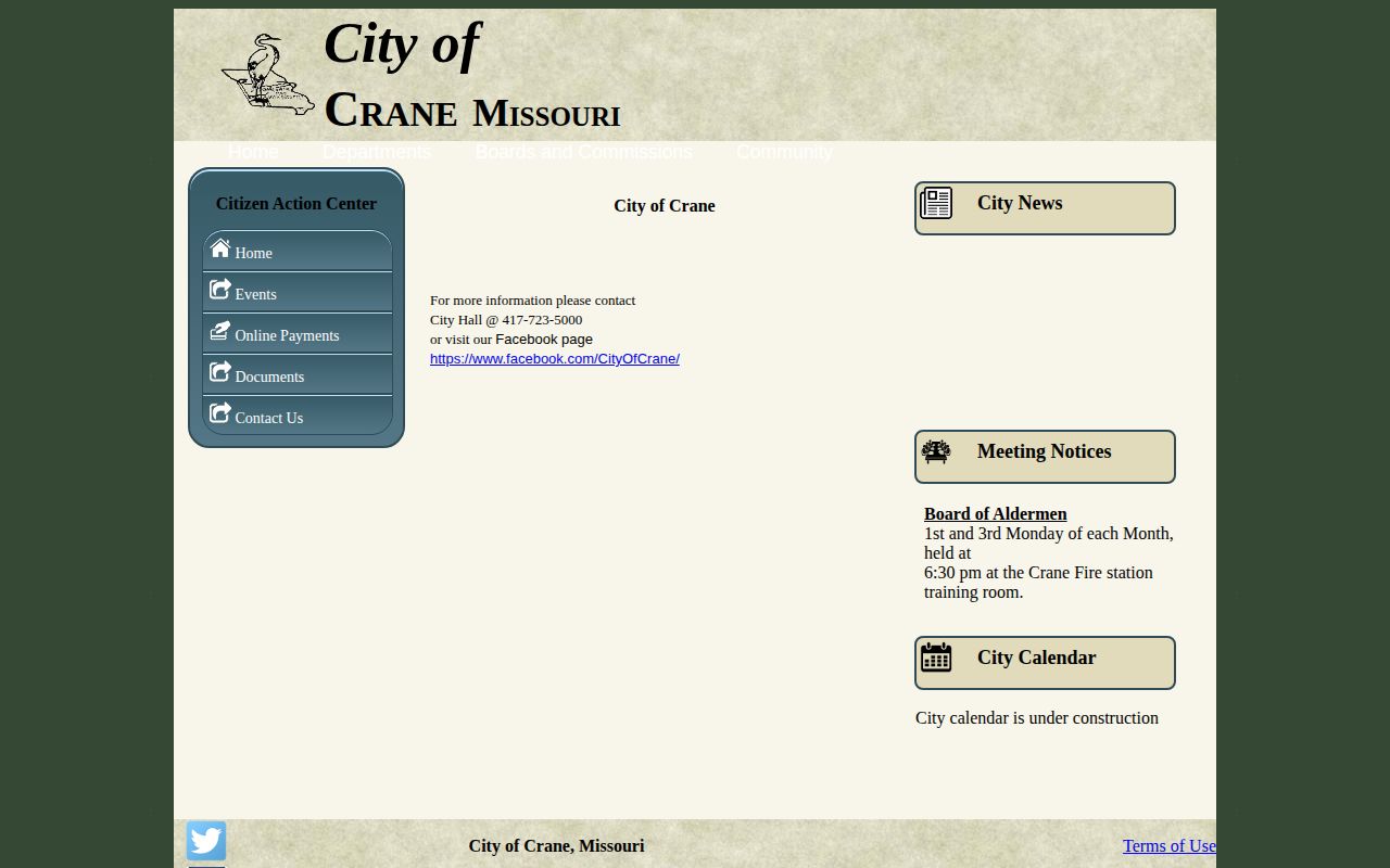 Official City of Crane contact page for Crane arrest records